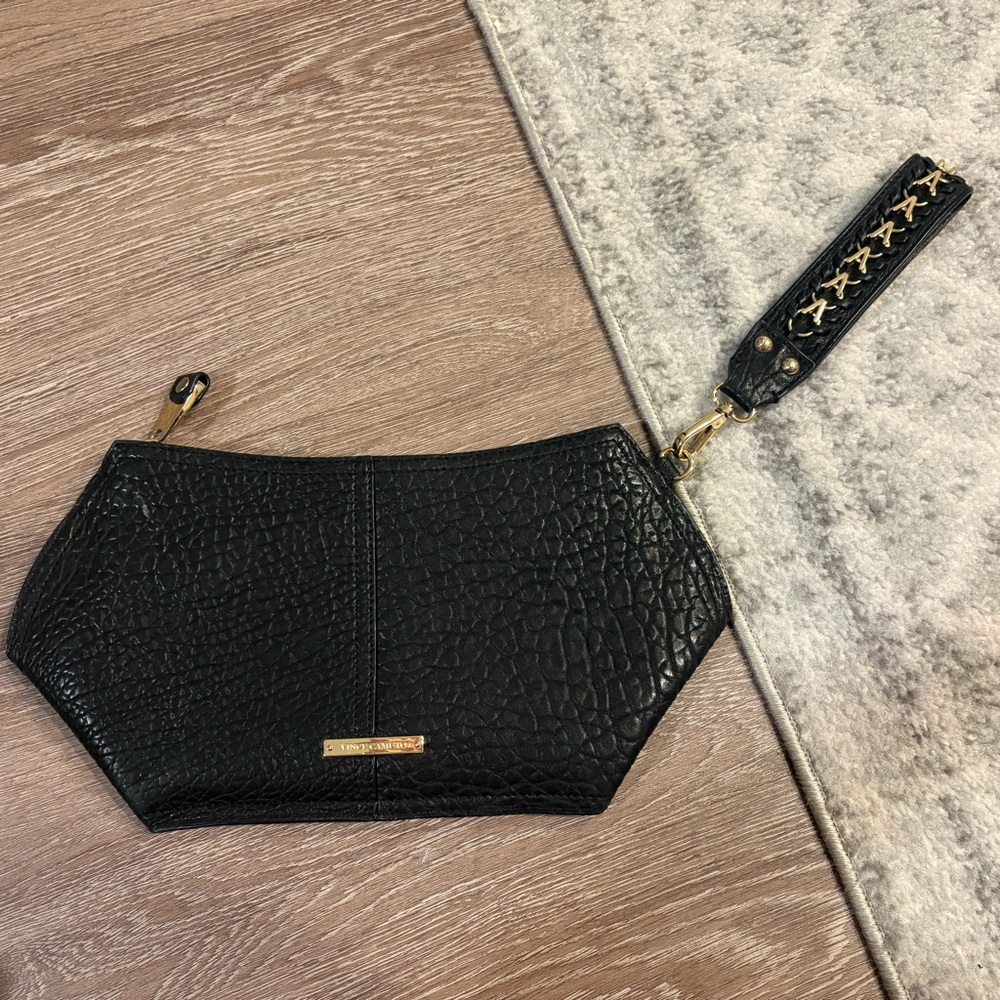 Kenneth Cole Black Textured Wristlet Clutch with Gold Accents